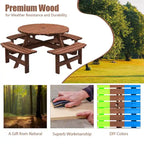 8 Person Dining Table with 4 Built-in Benches Outdoor Camping Round Dining Table Poolside Picnic Beer Table with Seat