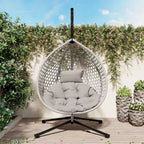 Versatile Egg Chair for Indoor and Outdoor Use, PE Rattan Patio Swing Hanging Chair with Stand and Cushion