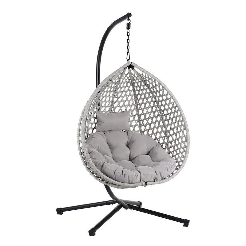 Versatile Egg Chair for Indoor and Outdoor Use, PE Rattan Patio Swing Hanging Chair with Stand and Cushion