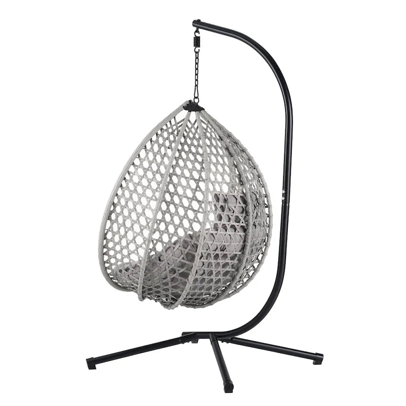 Versatile Egg Chair for Indoor and Outdoor Use, PE Rattan Patio Swing Hanging Chair with Stand and Cushion
