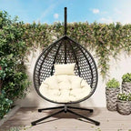 Versatile Egg Chair for Indoor and Outdoor Use, PE Rattan Patio Swing Hanging Chair with Stand and Cushion