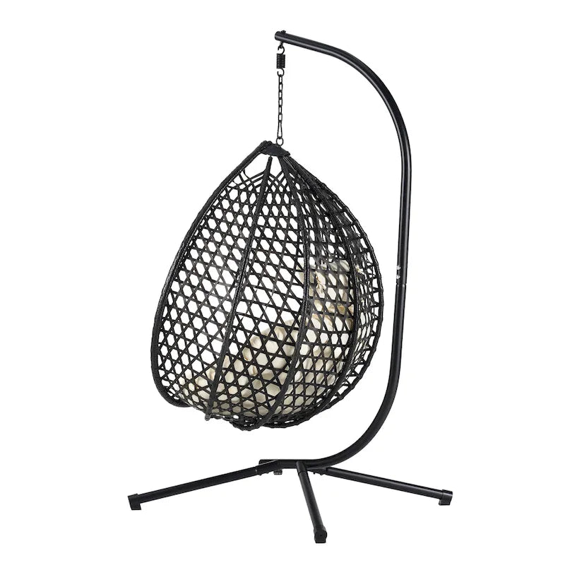 Versatile Egg Chair for Indoor and Outdoor Use, PE Rattan Patio Swing Hanging Chair with Stand and Cushion