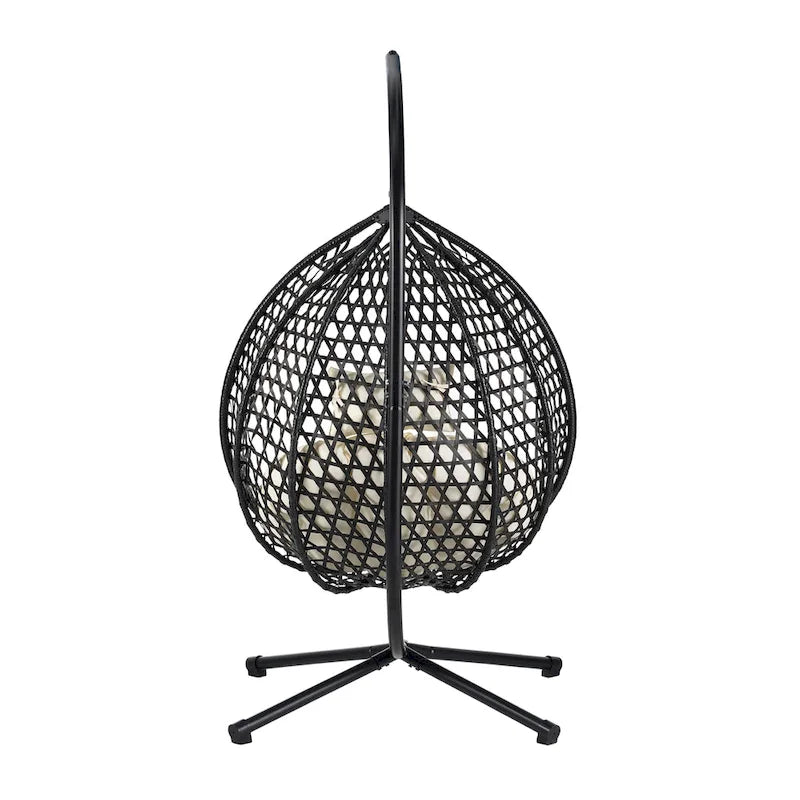 Versatile Egg Chair for Indoor and Outdoor Use, PE Rattan Patio Swing Hanging Chair with Stand and Cushion