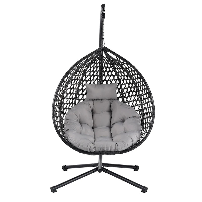 Versatile Egg Chair for Indoor and Outdoor Use, PE Rattan Patio Swing Hanging Chair with Stand and Cushion