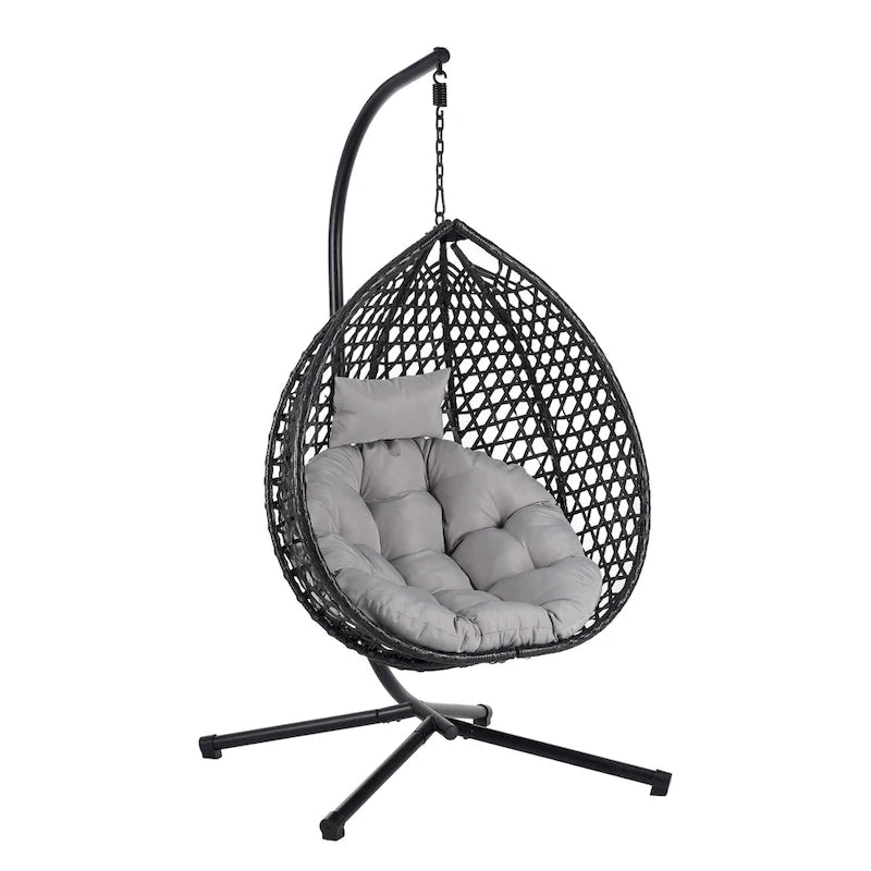 Versatile Egg Chair for Indoor and Outdoor Use, PE Rattan Patio Swing Hanging Chair with Stand and Cushion