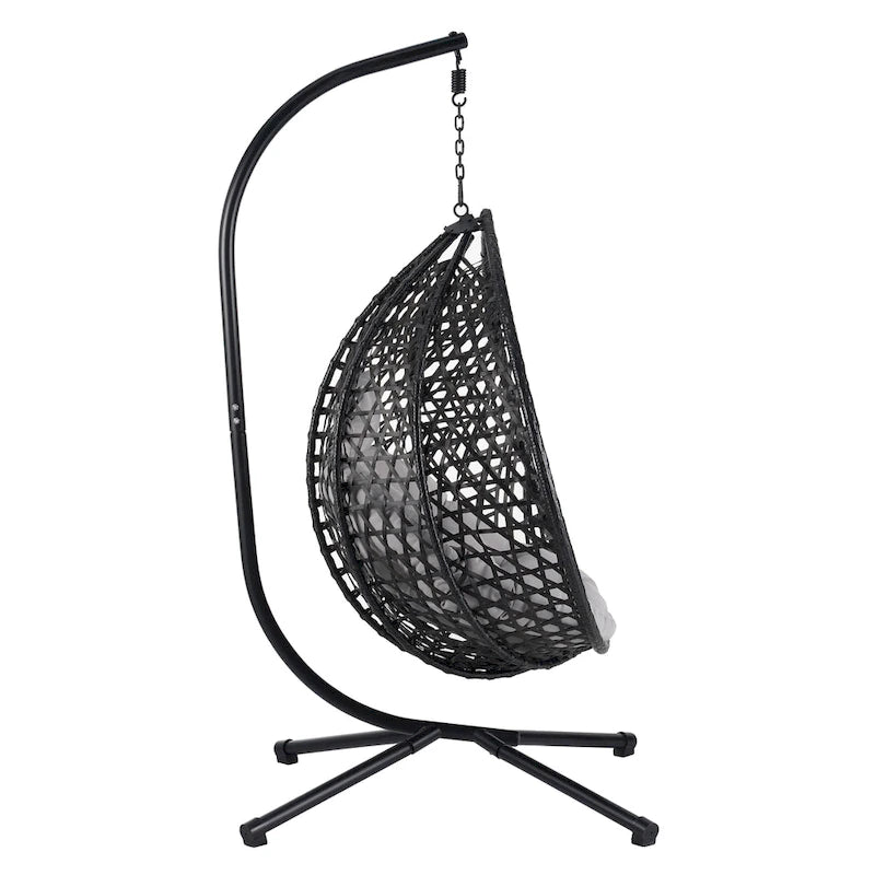 Versatile Egg Chair for Indoor and Outdoor Use, PE Rattan Patio Swing Hanging Chair with Stand and Cushion