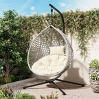 Versatile Egg Chair for Indoor and Outdoor Use, PE Rattan Patio Swing Hanging Chair with Stand and Cushion