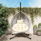 Versatile Egg Chair for Indoor and Outdoor Use, PE Rattan Patio Swing Hanging Chair with Stand and Cushion