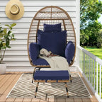 Oversized Wicker Egg Chair with Ottoman - 600lb Capacity Rattan Hanging Chair with Thick Cushions for Indoor/Outdoor Patio