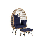 Oversized Wicker Egg Chair with Ottoman - 600lb Capacity Rattan Hanging Chair with Thick Cushions for Indoor/Outdoor Patio