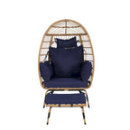 Oversized Wicker Egg Chair with Ottoman - 600lb Capacity Rattan Hanging Chair with Thick Cushions for Indoor/Outdoor Patio