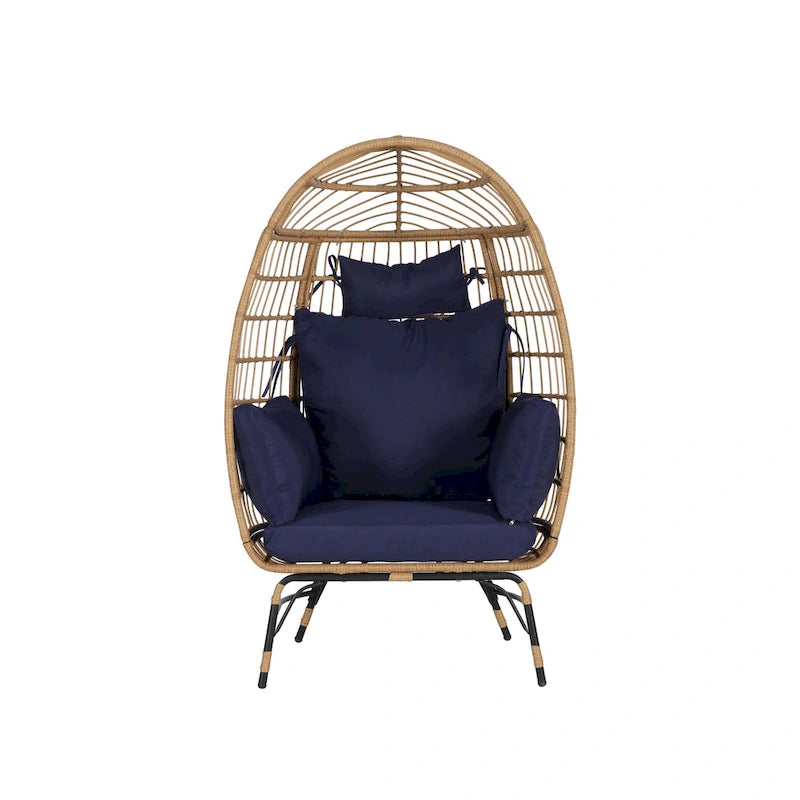 Oversized Wicker Egg Chair with Ottoman - 600lb Capacity Rattan Hanging Chair with Thick Cushions for Indoor/Outdoor Patio