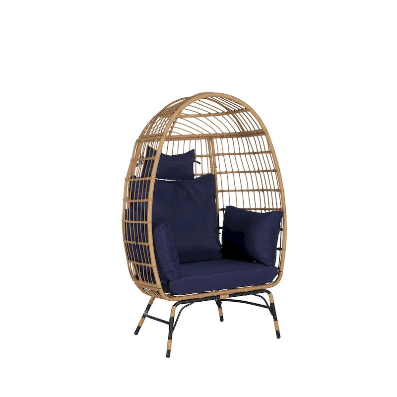 Oversized Wicker Egg Chair with Ottoman - 600lb Capacity Rattan Hanging Chair with Thick Cushions for Indoor/Outdoor Patio