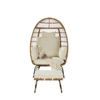 Oversized Wicker Egg Chair with Ottoman - 600lb Capacity Rattan Hanging Chair with Thick Cushions for Indoor/Outdoor Patio