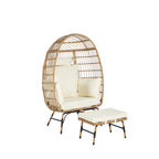 Oversized Wicker Egg Chair with Ottoman - 600lb Capacity Rattan Hanging Chair with Thick Cushions for Indoor/Outdoor Patio