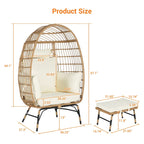Oversized Wicker Egg Chair with Ottoman - 600lb Capacity Rattan Hanging Chair with Thick Cushions for Indoor/Outdoor Patio