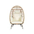 Oversized Wicker Egg Chair with Ottoman - 600lb Capacity Rattan Hanging Chair with Thick Cushions for Indoor/Outdoor Patio
