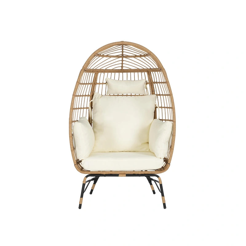 Oversized Wicker Egg Chair with Ottoman - 600lb Capacity Rattan Hanging Chair with Thick Cushions for Indoor/Outdoor Patio