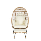 Oversized Wicker Egg Chair with Ottoman - 600lb Capacity Rattan Hanging Chair with Thick Cushions for Indoor/Outdoor Patio
