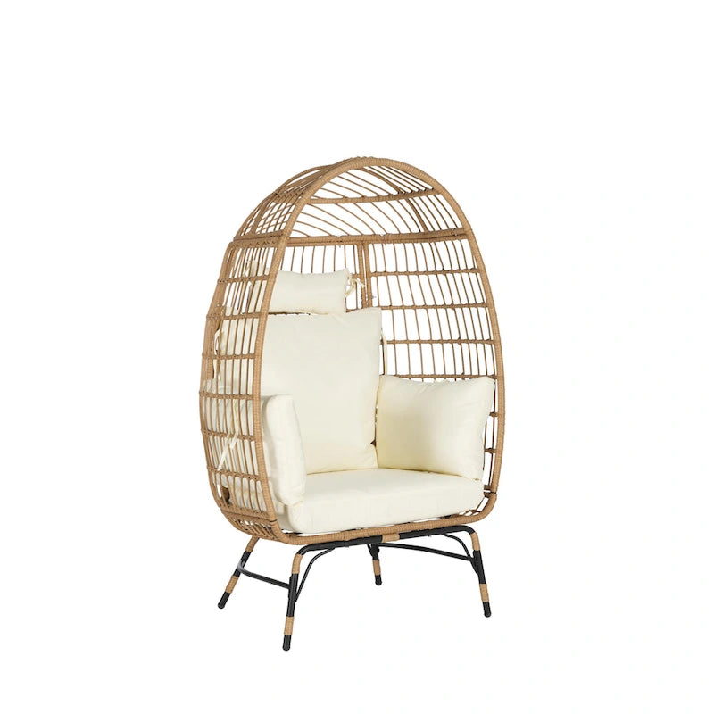 Oversized Wicker Egg Chair with Ottoman - 600lb Capacity Rattan Hanging Chair with Thick Cushions for Indoor/Outdoor Patio