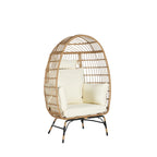 Oversized Wicker Egg Chair with Ottoman - 600lb Capacity Rattan Hanging Chair with Thick Cushions for Indoor/Outdoor Patio