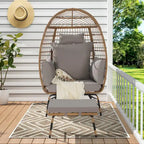Oversized Wicker Egg Chair with Ottoman - 600lb Capacity Rattan Hanging Chair with Thick Cushions for Indoor/Outdoor Patio