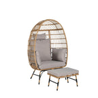 Oversized Wicker Egg Chair with Ottoman - 600lb Capacity Rattan Hanging Chair with Thick Cushions for Indoor/Outdoor Patio