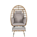 Oversized Wicker Egg Chair with Ottoman - 600lb Capacity Rattan Hanging Chair with Thick Cushions for Indoor/Outdoor Patio