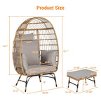 Oversized Wicker Egg Chair with Ottoman - 600lb Capacity Rattan Hanging Chair with Thick Cushions for Indoor/Outdoor Patio