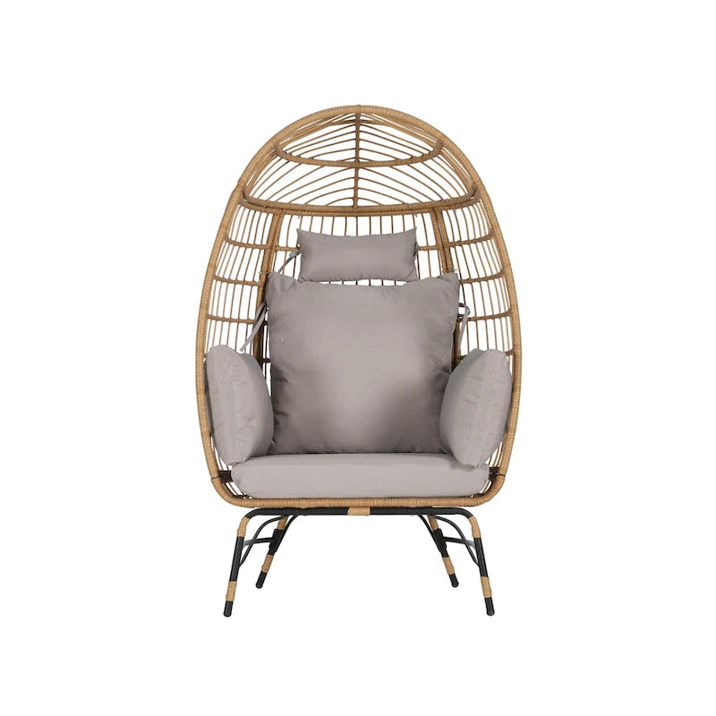 Oversized Wicker Egg Chair with Ottoman - 600lb Capacity Rattan Hanging Chair with Thick Cushions for Indoor/Outdoor Patio