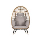 Oversized Wicker Egg Chair with Ottoman - 600lb Capacity Rattan Hanging Chair with Thick Cushions for Indoor/Outdoor Patio