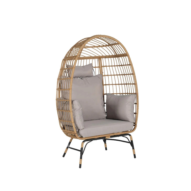 Oversized Wicker Egg Chair with Ottoman - 600lb Capacity Rattan Hanging Chair with Thick Cushions for Indoor/Outdoor Patio