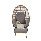 Oversized Wicker Egg Chair with Ottoman - 600lb Capacity Rattan Hanging Chair with Thick Cushions for Indoor/Outdoor Patio
