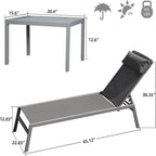 Patio Chaise Lounge Set, 3 Pieces Aluminum Adjustable Pool Lounge Chairs Sunbathing Recliner with Headrest, 1 Table