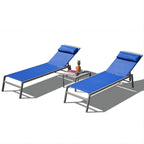 Patio Chaise Lounge Set, 3 Pieces Aluminum Adjustable Pool Lounge Chairs Sunbathing Recliner with Headrest, 1 Table