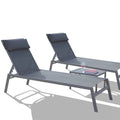 Outdoor Patio Chaise Lounge Set, 3 Pieces Adjustable Backrest Pool Lounge Chairs with Headrest, 1 Table