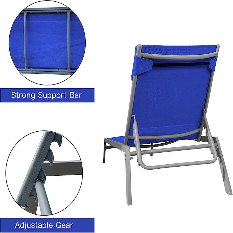 Outdoor Patio Chaise Lounge Set, 3 Pieces Adjustable Backrest Pool Lounge Chairs with Headrest, 1 Table