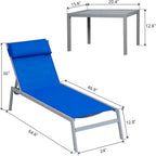 Outdoor Patio Chaise Lounge Set, 3 Pieces Adjustable Backrest Pool Lounge Chairs with Headrest, 1 Table