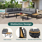 4-Piece Outdoor Patio Iron Sectional Sofa Set with Coffee Table and Side Storage Shelf