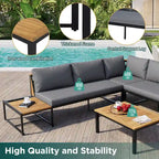 4-Piece Outdoor Patio Iron Sectional Sofa Set with Coffee Table and Side Storage Shelf