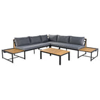 4-Piece Outdoor Patio Iron Sectional Sofa Set with Coffee Table and Side Storage Shelf