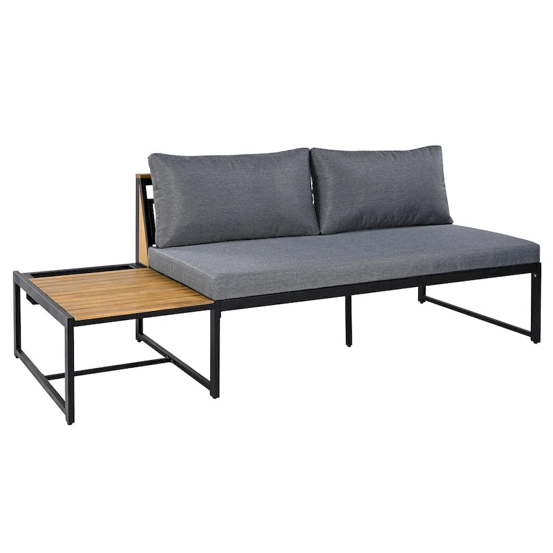 4-Piece Outdoor Patio Iron Sectional Sofa Set with Coffee Table and Side Storage Shelf