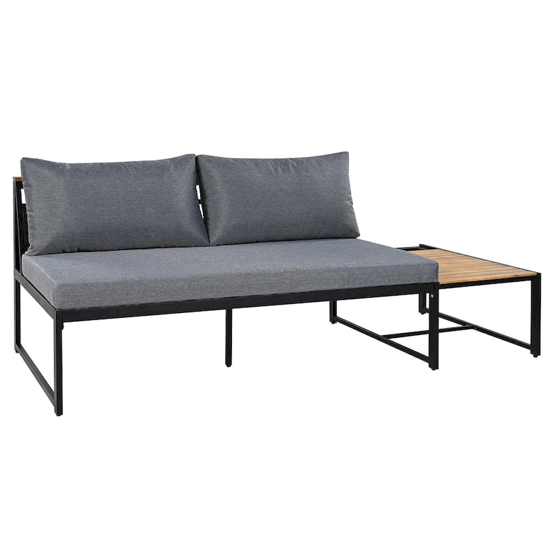 4-Piece Outdoor Patio Iron Sectional Sofa Set with Coffee Table and Side Storage Shelf