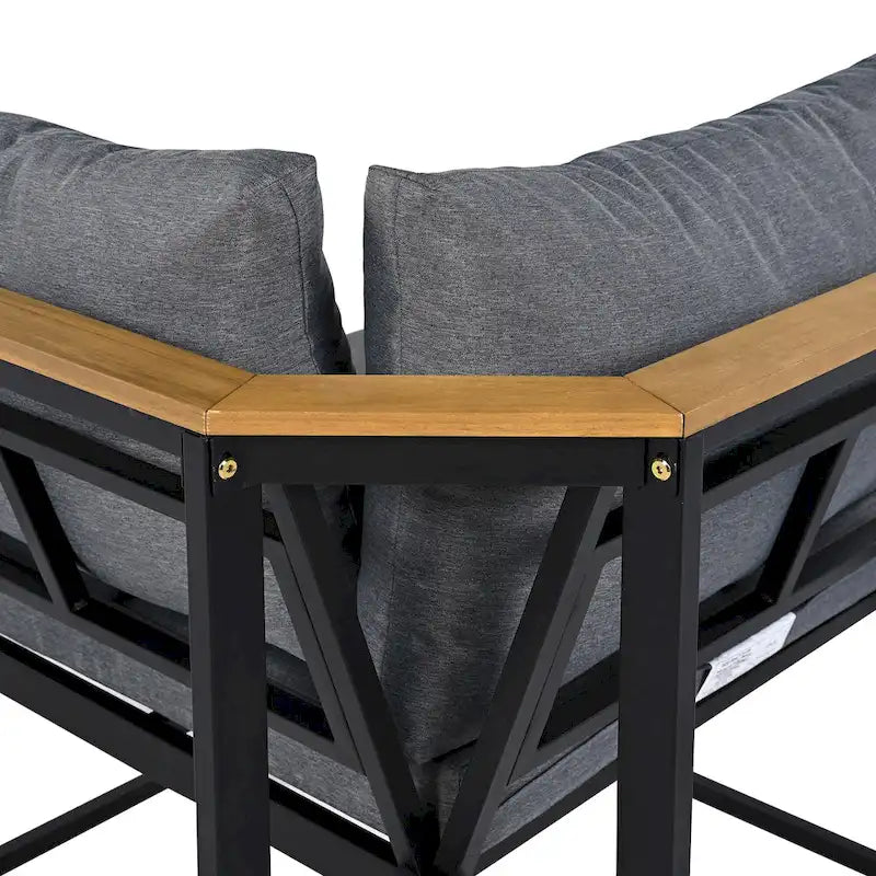 4-Piece Outdoor Patio Iron Sectional Sofa Set with Coffee Table and Side Storage Shelf