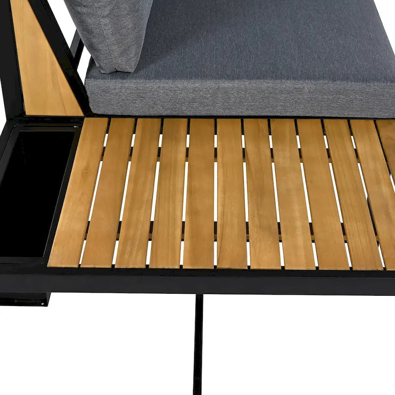 4-Piece Outdoor Patio Iron Sectional Sofa Set with Coffee Table and Side Storage Shelf