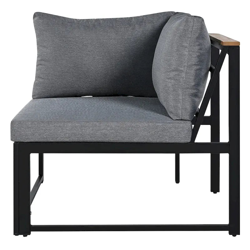 4-Piece Outdoor Patio Iron Sectional Sofa Set with Coffee Table and Side Storage Shelf