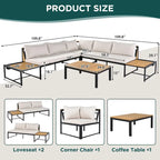 4-Piece Outdoor Patio Iron Sectional Sofa Set with Coffee Table and Side Storage Shelf
