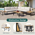 4-Piece Outdoor Patio Iron Sectional Sofa Set with Coffee Table and Side Storage Shelf