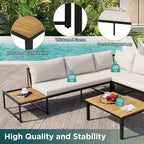 4-Piece Outdoor Patio Iron Sectional Sofa Set with Coffee Table and Side Storage Shelf