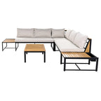 4-Piece Outdoor Patio Iron Sectional Sofa Set with Coffee Table and Side Storage Shelf